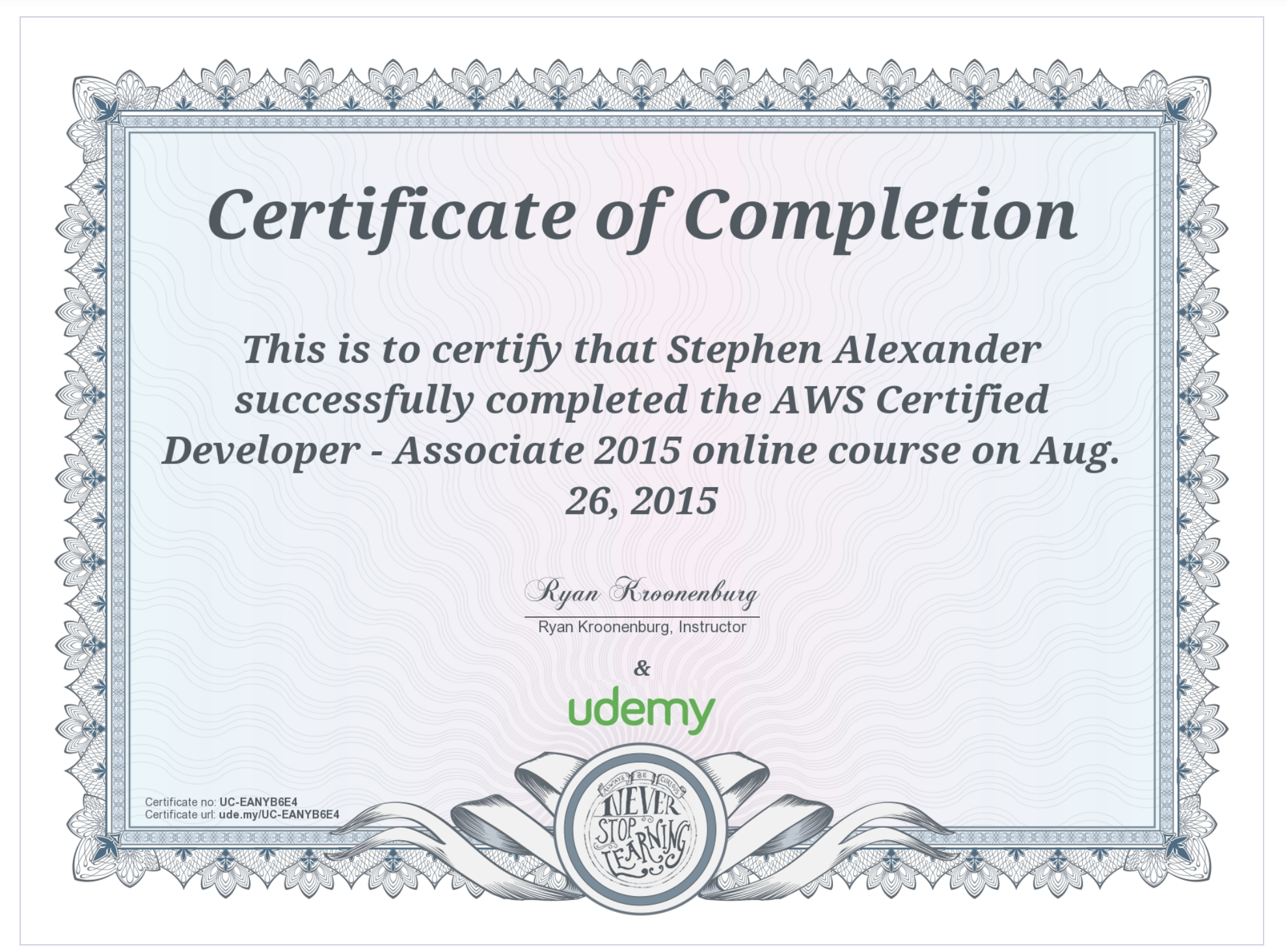 A Cloud Guru Certificate of Completion